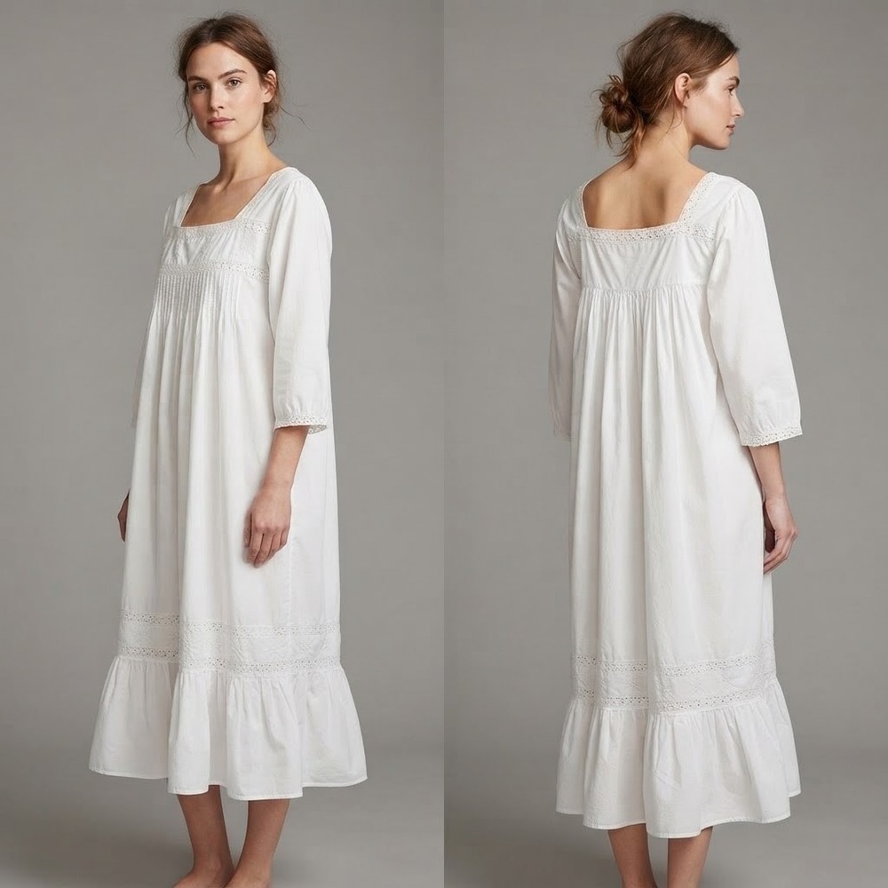 The 1 for U White Cotton Nightgown Charlotte Victorian 3X Plus Embroidered Lace